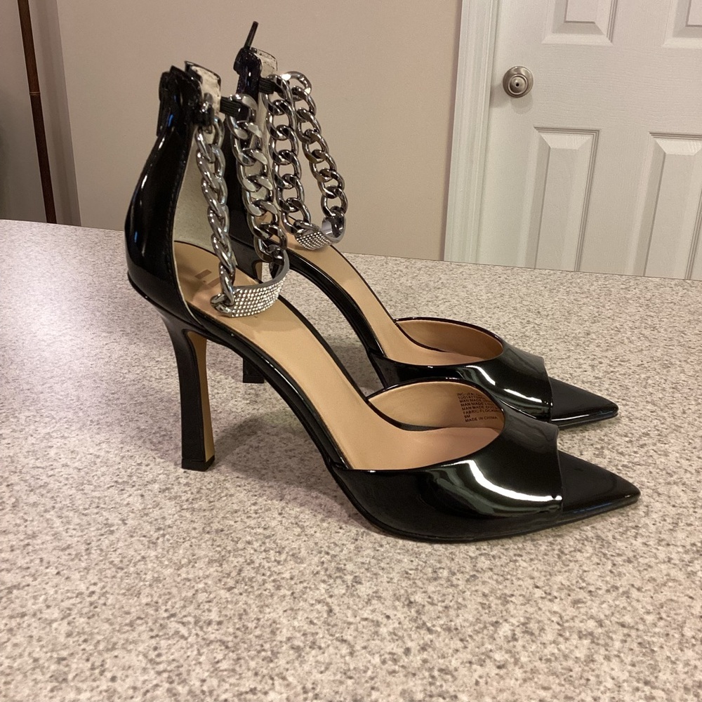 INC Black Chain Peep Toe Heels